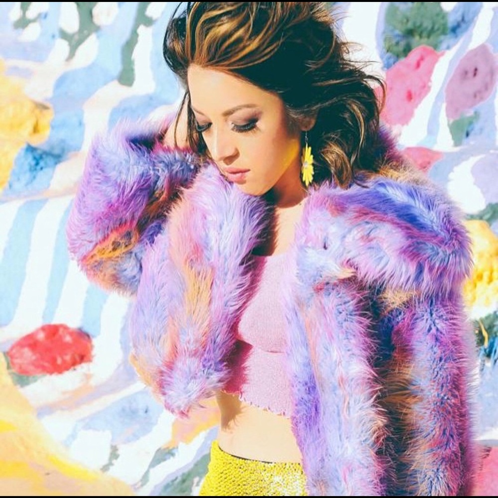Pastel Rainbow Faux Fur Coat